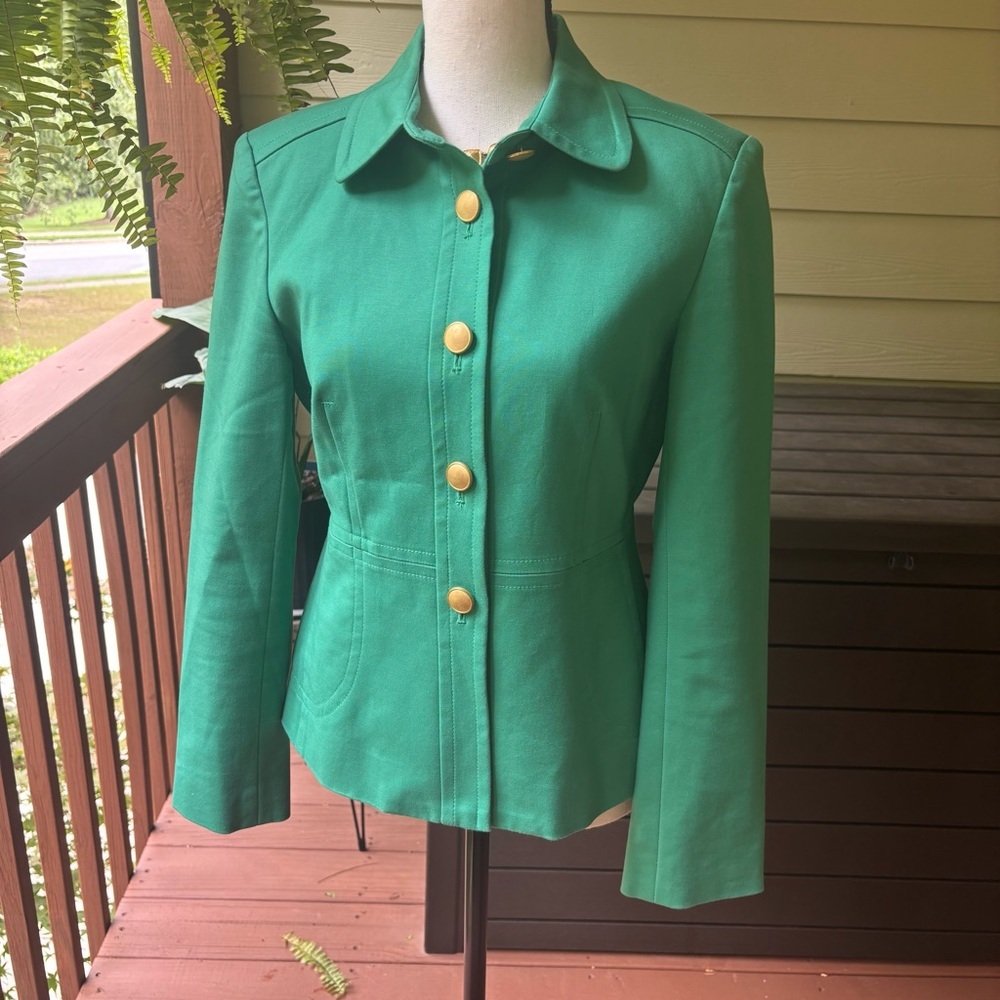 Rafaella Petites Classic Preppy Green Blazer Jacket with Gold Buttons - Size 6P